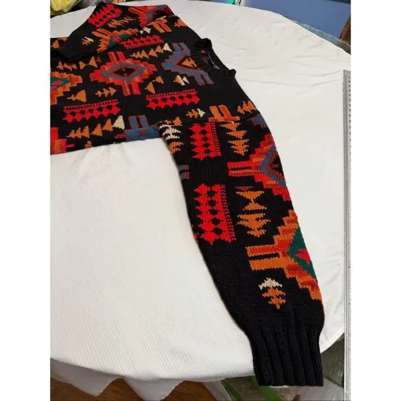 Hammacher Schlemmer Vintage Colorful Aztec Western Style Knit Sweater Size Large